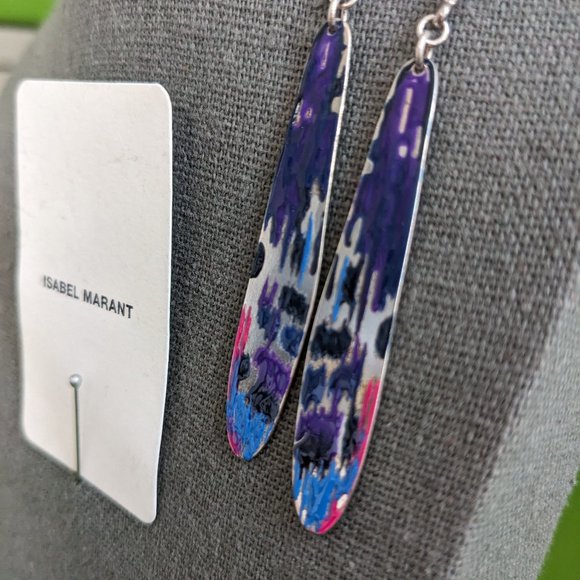 Isabel Marant - Blue / Silver Ikat Enamel Drop Earrings - Picture 2 of 6